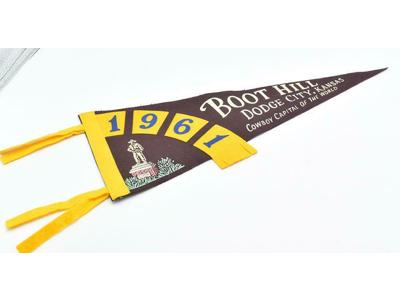 Souvenir Boot Hill Dodge City Kansas 18" 1961 Pennant Vintage