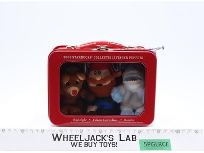 Finger Puppet Tin Set Rudolph the Red Nosed Reindeer 2003 Starbucks NEW