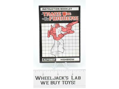 Highbrow Action Figure Instruction Manual 1987 Hasbro G1 Transformers