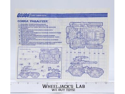 Cobra Paralyzer 1991 ORIGINAL Instructions/ Blueprints G.I. Joe Hasbro Vehicle