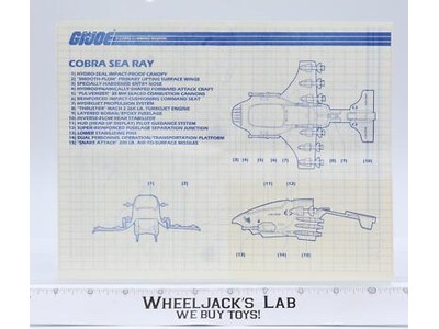 Cobra Sea Ray 1987 ORIGINAL Instructions / Blueprints G.I. Joe Action Figure