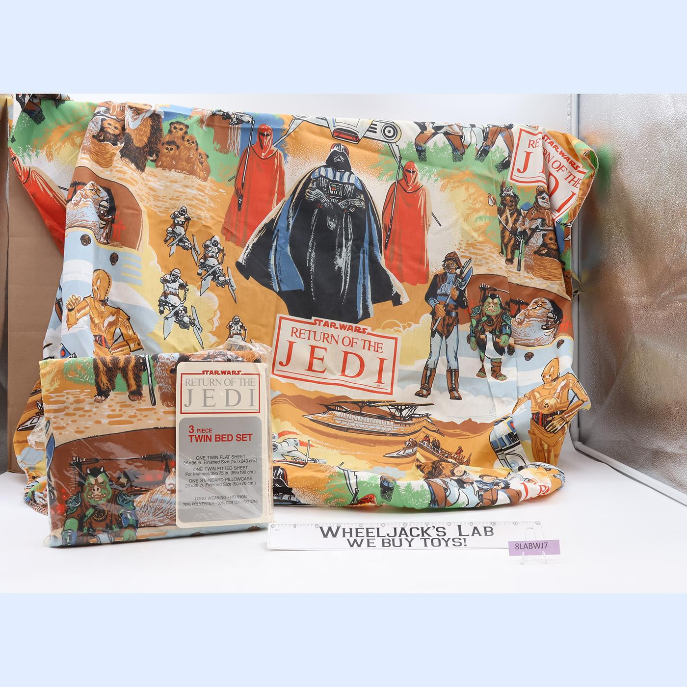 Star Wars ROTJ 3Pc Twin Bed Set 1983 Bibb Fitted & Top Sheet + 1 Pillowcase