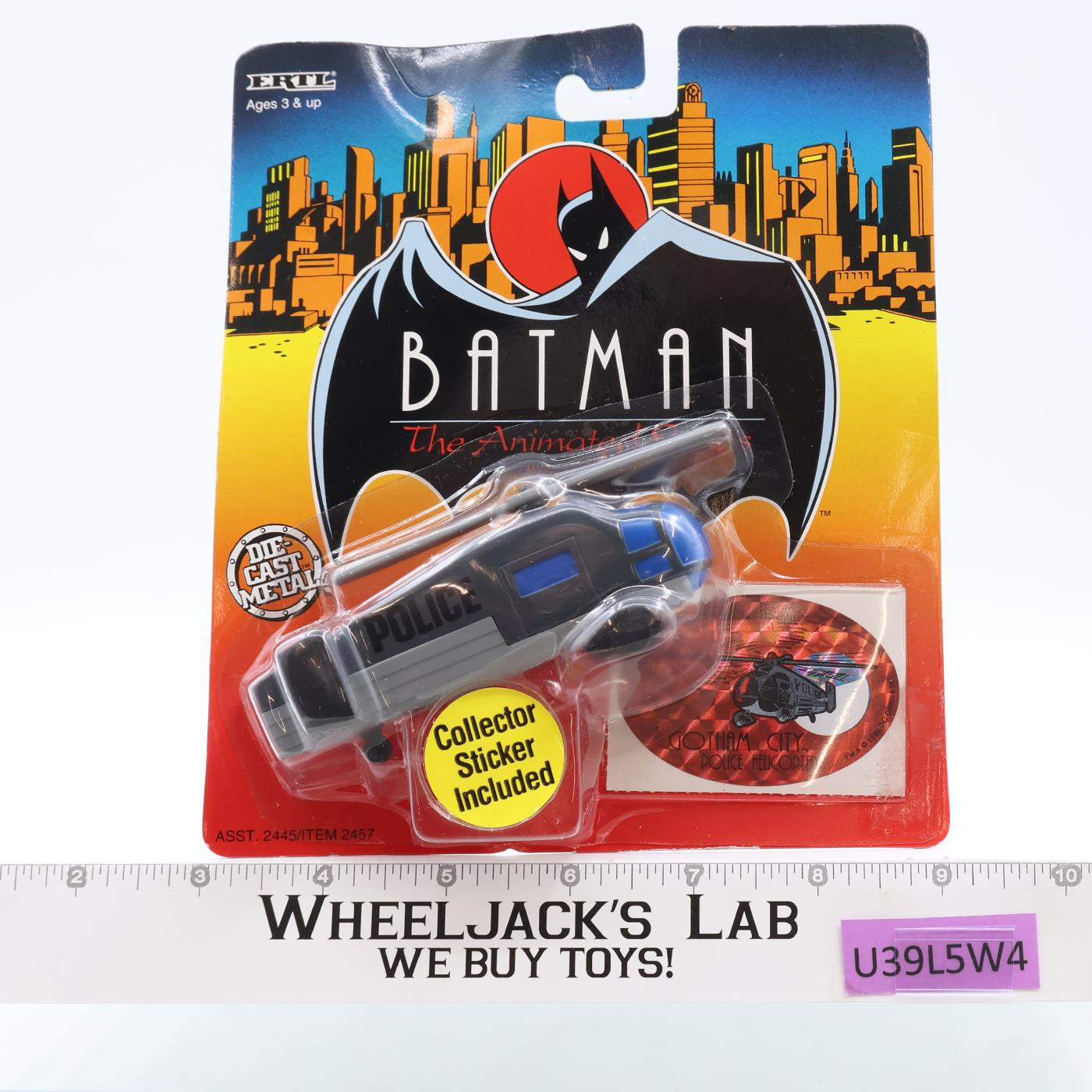 Police Helicopter W/Sticker Diecast Batman The Animated Series ERTL 1993 MOSC