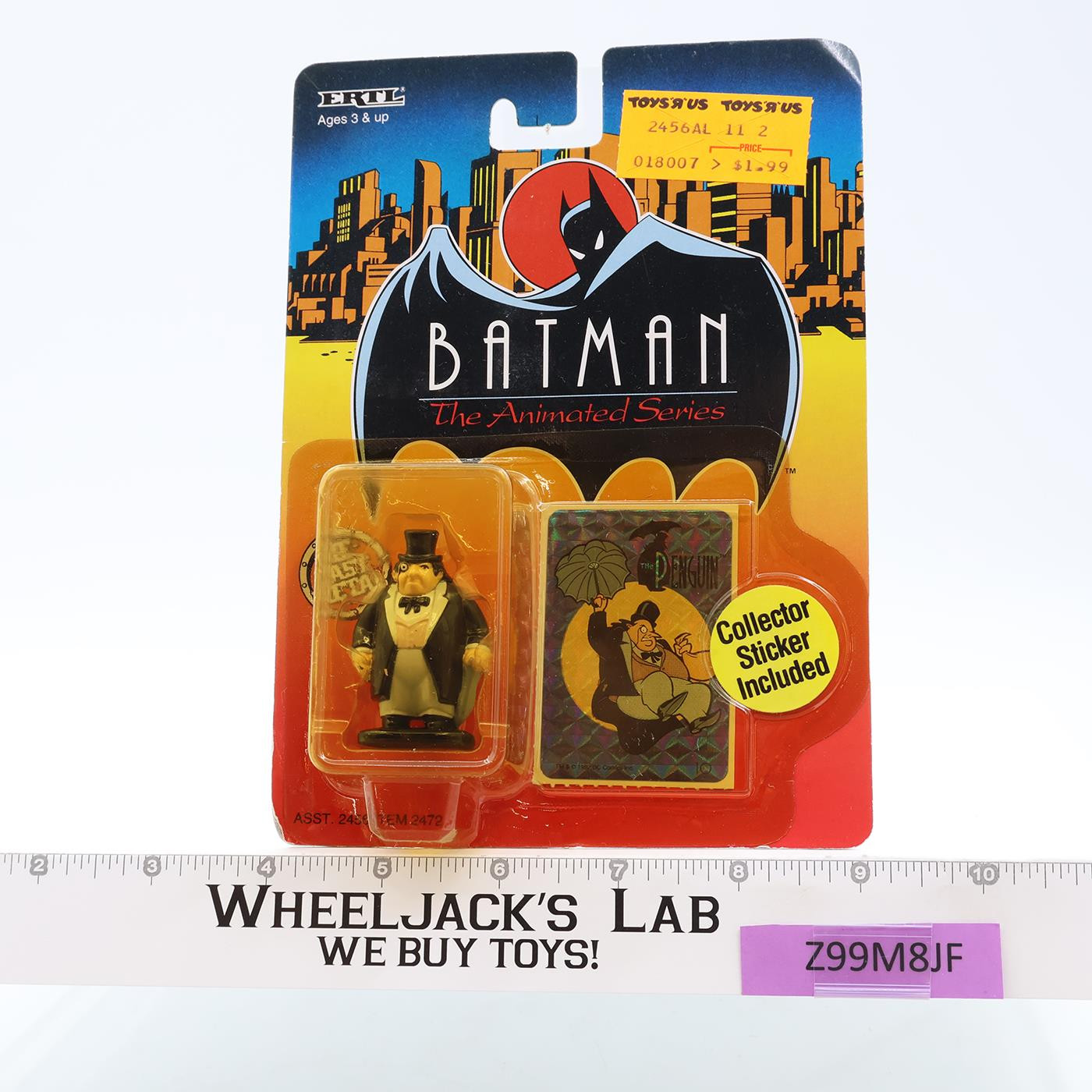 The Penguin W/Sticker The Animated Series ERTL 1993 Batman Die Cast Figure MOSC