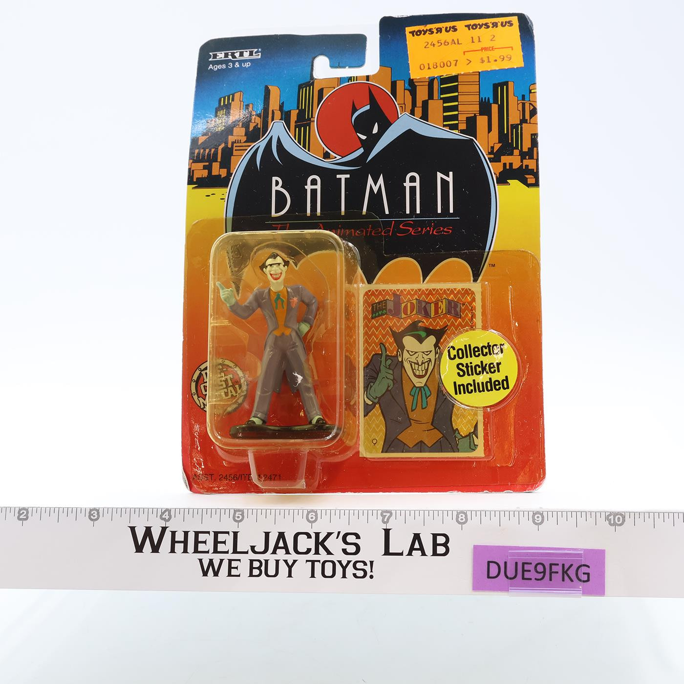 The Joker W/Sticker The Animated Series ERTL 1993 Batman Die Cast Figure MOSC