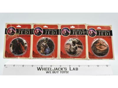 Lot of 4 Star Wars 1983 Photo Pin-Back Buttons ROTJ NEW SEALED Yoda Jabba C-3PO