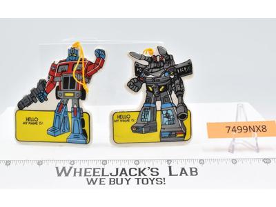 Optimus Prime &amp; Prowl Puffer Name Tag Vintage 1985 G1 Transformers