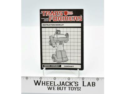 Camshaft Instruction Manual Booklet 1984 Hasbro G1 Transformers Action Figure