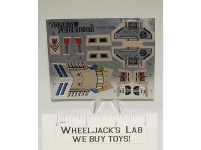 Roadblock Decal Sticker Sheet G1 Transformers 1989 Vintage Action Figure