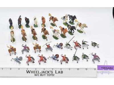 Lot of 34 Elastolin Figurines Medieval Knights Horses Soldiers 1.75in Figures