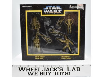 Set of 4 Star War Die Cast Metal Keychains 1996 Placo NEW MISB C-3PO Vader R2-D2