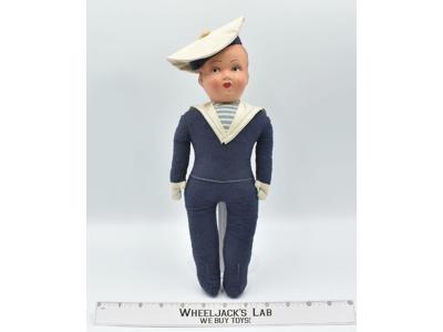 Unknown Sailor Boy Doll 13" Figure Blue Outfit Painted Face