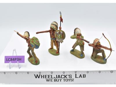 Lot of 4 Composition Native American Indians W/ Weapons 1970's Elastolin Germany