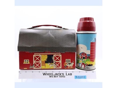 Red Barn Dome Metal Lunch Box 1958 American Thermos Vintage w/ THERMOS