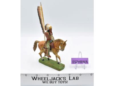 Composition Native American Indian With Flag on Horse 1970's Elastolin Germany