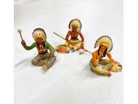 Lot of 3 Native American Indians Sitting 1970's Elastolin Germany