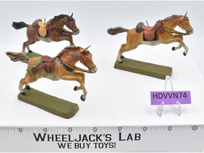Lot of 3 Composition Native American Indian Horses 1970's Elastolin Germany