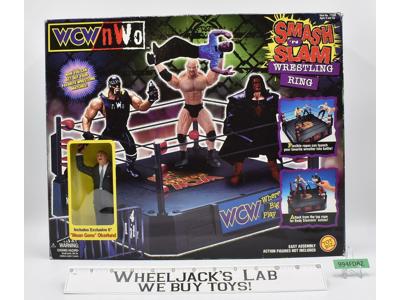 SMASH 'N SLAM Wrestling Ring w/Mean Gene Okerlund NEW MSB Toybiz 1998 WCW/NWO