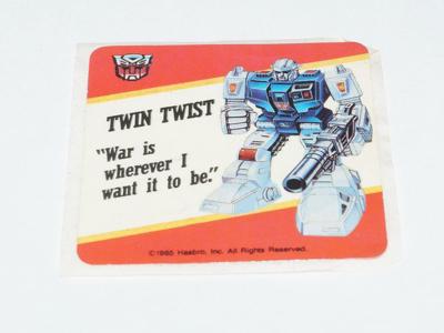 Twin Twist Transformers Action Trading Card Motto Sticker Insert 1985 G1 Hasbro