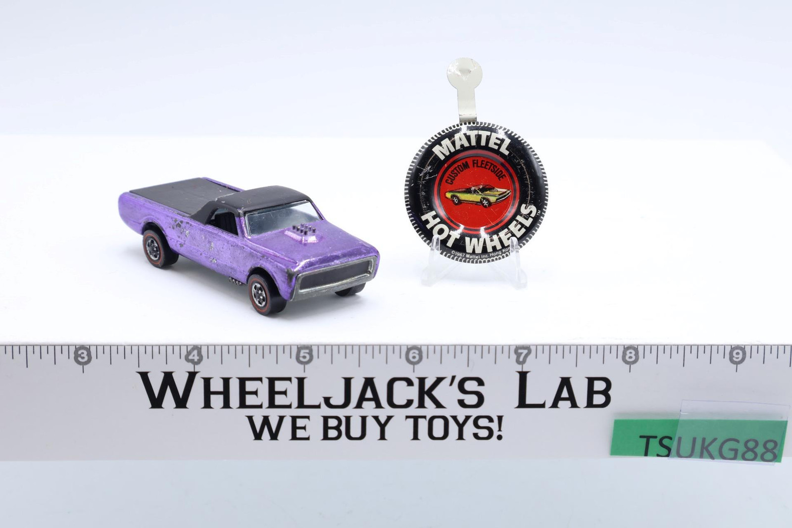Custom Fleetside Purple Hot Wheels Mattel Vintage 1967 Redline w/ Button