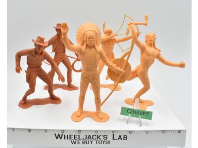 Lot of 5 Cowboys and Indians 6" Plastic Figures 1964 Marx Vintage