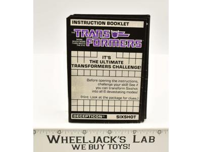 Sixshot Instructions Manual Booklet 1987 Hasbro G1 Transformers Vintage Figure