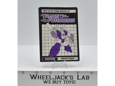 Snaptrap Action Figure Instruction Booklet Manual 1988 Vintage G1 Transformers