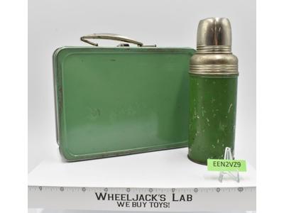 Green & Gray Metal Lunchbox W/Keapsit Thermos Mug 1950's Brand Unknown