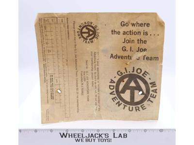 GI Joe Adventure Team Membership Paper 1971 Accessory Vintage