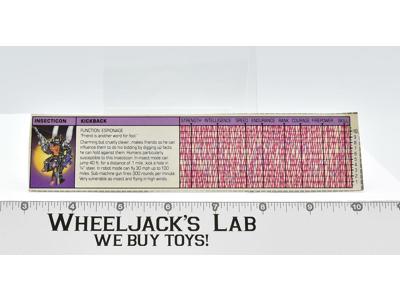 Kickback Action Figure Tech Spec 1985 Vintage Hasbro G1 Transformers
