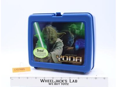 Yoda Star Wars Blue Plastic Lunch Box W/ Sport Bottle 2003 Thermos Brand