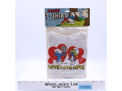 Love Love Love T-Shirt for 22" Floppy Plush The Smurfs 1981 Vintage NEW SEALED