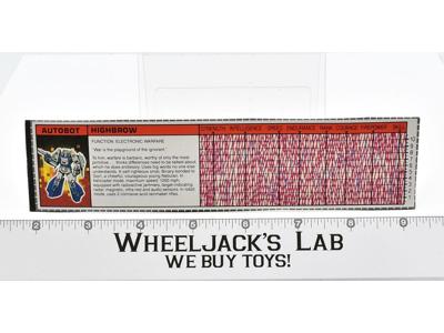 Highbrow Action Figure Tech Spec 1987 Vintage Hasbro G1 Transformers