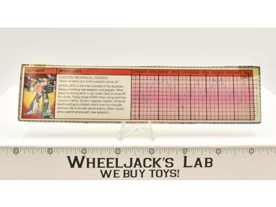 Wheeljack Action Figure Tech Spec 1985 Vintage Hasbro G1 Transformers