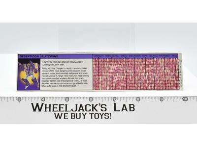 Blitzwing Action Figure Tech Spec 1985 Vintage Hasbro G1 Transformers