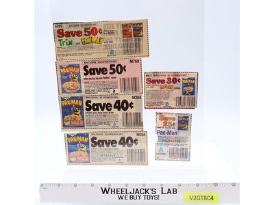 Lot of 5 Pac-Man Cereal Coupons 1982 Midway General Mills Vintage