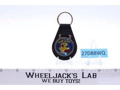 Pac Man Black Suede Leather And Metal Keychain TM MM NOS