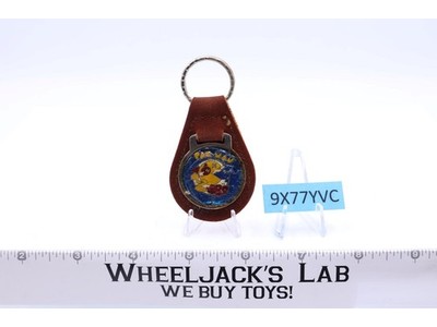 Pac Man Brown Suede Leather And Metal Keychain TM MM NOS