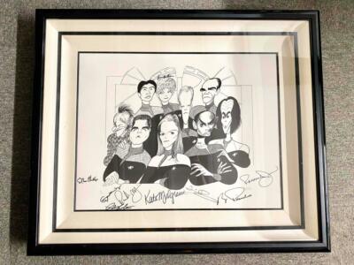 Cast of Voyager Star Trek Al Hirschfeld Lithograph AUTOGRAPHED 27x37 129/175